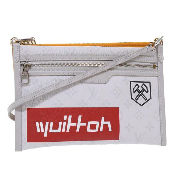 LOUIS VUITTON Monogram White Flat Mensenger Shoulder Bag Bron M44640 - Picture 1 of 16
